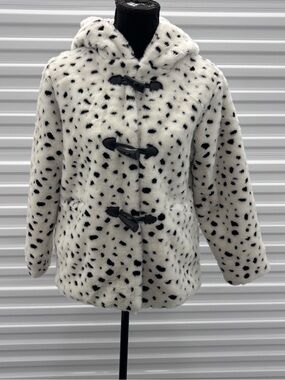 VTG Disney Store 102 Dalmatians Girls Faux Fur Toggle Coat Hooded Youth L RARE